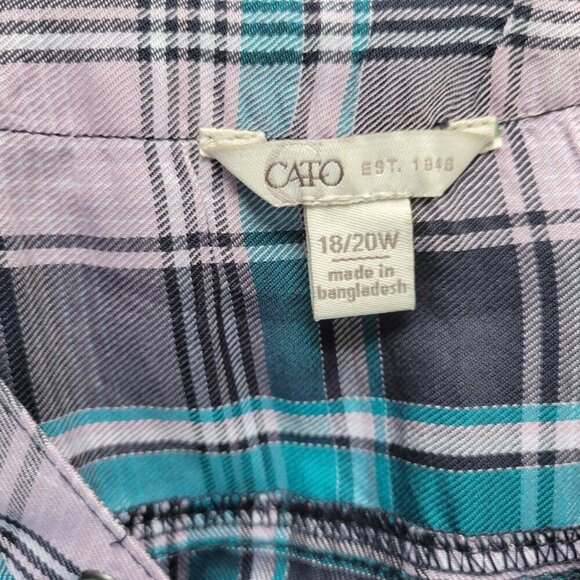 Cato Est 1946 Women Top 18W 20W Lace Up 3/4 Sleeve Blue Plaid PLA56E - Picture 6 of 8